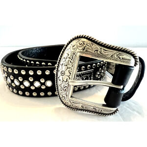 Nocona Belt Co. Leather Black Studs Rhinestones & Silver Western Bling Accents